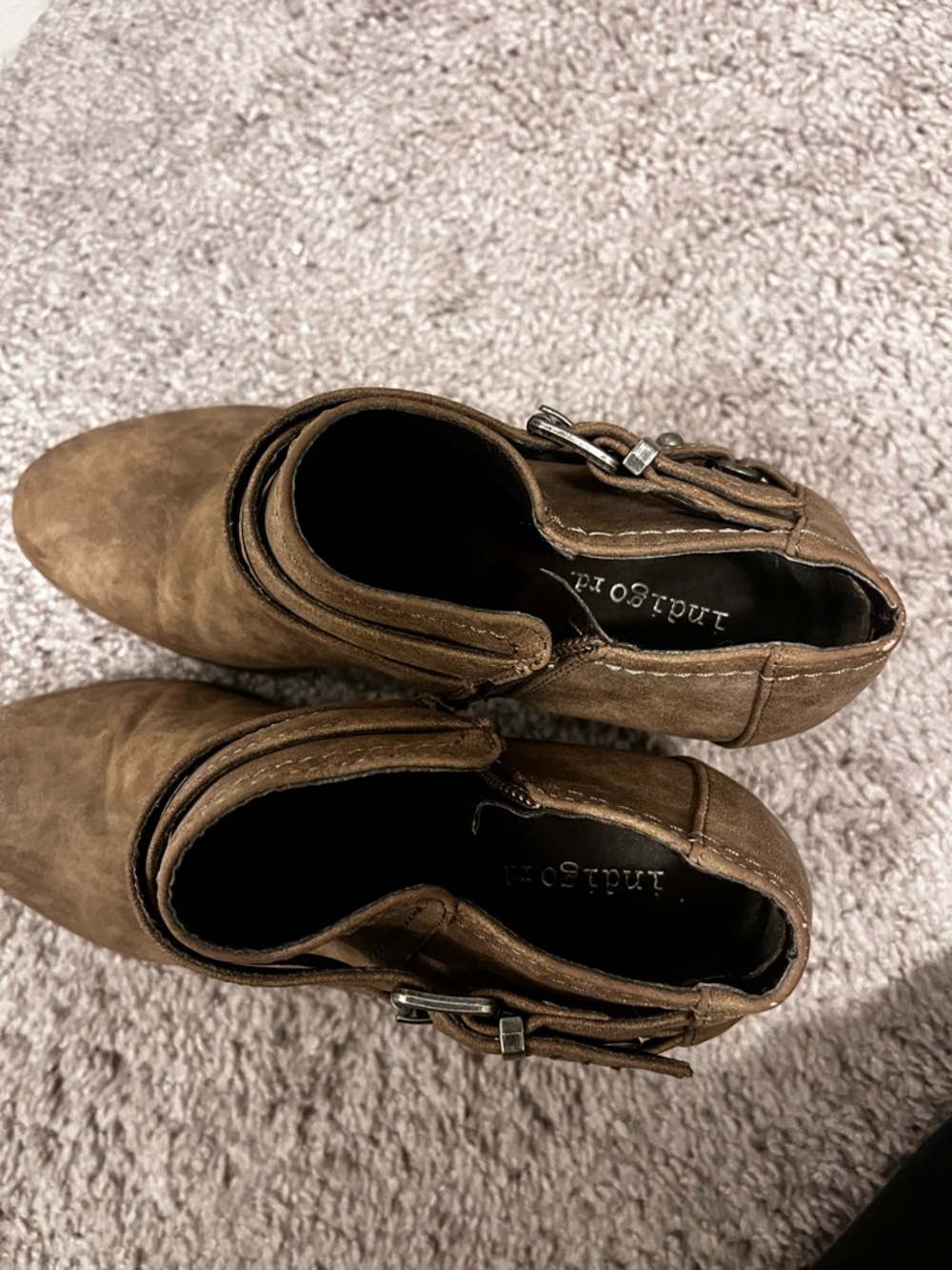 Indigo Chestnut Brown Suede Ankle Booties with Buckle Straps - Picture 5 of 7